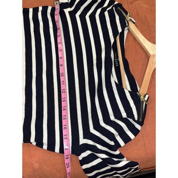 Talbots Womens Black & White Striped Long Sleeve Top With Shoulder Zipper Detail - Picture 5 of 9